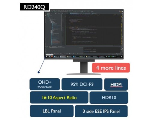 MONITOR PARA PROGRAMACION BENQ RD240Q  24.1" IPS WQXGA ,2560 X 1600, 95% P3, ANTIDESLUMBRAMIENTO, USB-C PD90W., 16:10 HDR10