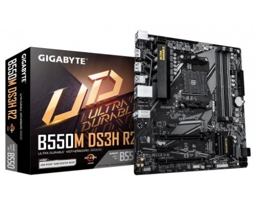 GIGABYTE B550M DS3H R2 Placa base - Procesadores AMD Ryzen 5000, VRM de 5+3 fases, hasta 4733 MHz DDR4 (O.C.), 1x M.2 PCIe 4.0 + 1x M.2 PCIe 3.0, LAN 1 GbE, USB 3.2 Gen 1-MR12 GIGABYTE B550M DS3H R2 Placa base - Procesadores AMD Ryzen 5000, VRM de 5+3 fases, hasta 4733 MHz DDR4 (O.C.), 1x M.2 PCIe 4.0 + 1x M.2 PCIe 3.0, LAN 1 GbE, USB 3.2 Gen 1