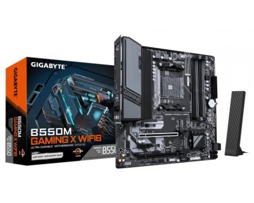 GIGABYTE B550M GAMING X WIFI6 Placa base - Procesadores AMD Ryzen 5000, VRM de 5+3 fases, hasta 3200 MHz DDR4, 1x M.2 PCIe 4.0 + 1x M.2 PCIe 3.0, Wi-Fi 6, LAN 1 GbE, USB 3.2 Gen 1