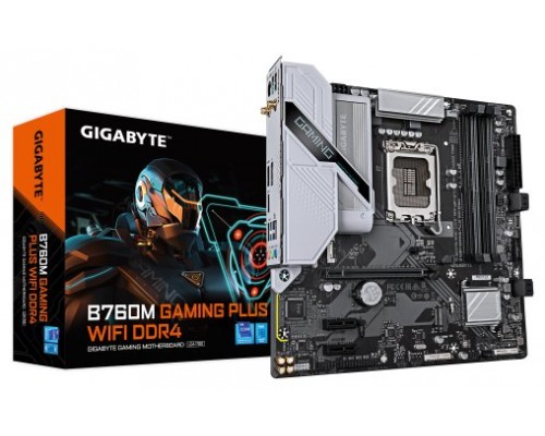 GIGABYTE B760M GAMING PLUS WIFI DDR4 Placa base - Compatible con procesadores Intel Core de 14ª generación, VRM de 4+1+1 fases, hasta 5333 MHz DDR4 (OC), 2xPCIe 4.0 M.2, Wi-Fi 6, LAN 1 GbE, USB 3.2 Gen 1