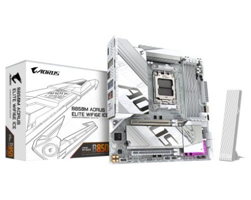 GIGABYTE B850M AORUS ELITE WIFI6E ICE Placa Base - Procesadores AMD Ryzen Serie 9000, 12+2+1 fases VRM digitales, hasta 8200MHz DDR5 (OC), 1xPCIe 5.0 + 1xPCIe 4.0 M.2, LAN 2.5, WIFI 7, USB 3.2 Gen 2