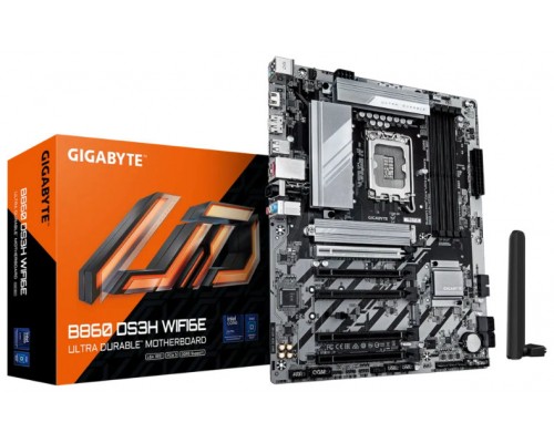 GIGABYTE B860 DS3H WIFI6E Placa base - CPUs Intel Core Ultra, VRM de 8+1+2+2 fases, hasta 9066MHz DDR5, 1xPCIe 5.0 + 1xPCIe 4.0 M.2, LAN 2,5 GbE, WIFI 6E, USB 3.2 Gen 2x2