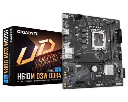 GIGABYTE H610M D3W DDR4 Placa base - Compatible con procesadores Intel Core de 14ª generación, VRM de 5+1+1 fases, hasta 3200 MHz DDR4, 1xPCIe 3.0 M.2, LAN 1 GbE, USB 3.2 Gen 1