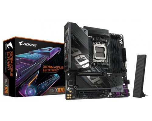 GIGABYTE X870M AORUS ELITE WIFI7 Placa Base &ndash; Compatible con procesadores AMD Ryzen 9000, VRM digital de 14+2+2 fases, hasta 8200 MHz DDR5 (OC), 1 x PCIe 5.0 + 1 x PCIe 4.0, Wi-Fi 7, LAN 2.5 GbE, USB 4