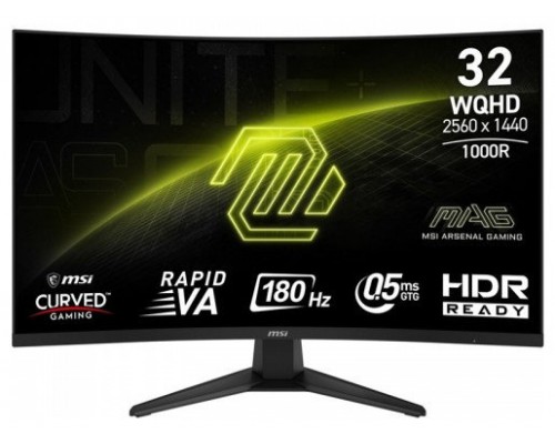 MSI MONITOR MAG 325CQF. 31.5" RAPID VA CURVO 1000R. 2560X1440 . 180HZ. NEGRO