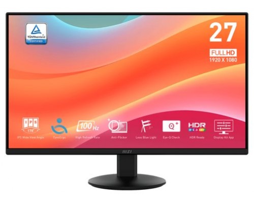 MSI MONITOR PRO MP272L. 27". PLANO IPS. 1920x1080 . 100HZ. NEGRO