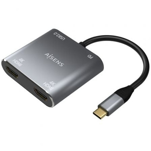 AISENS - CONVERSOR USB-C A 2xHDMI 4K SST MST/USB2.0/USB-C PD 60W, USB-C/M-2xHDMI/H-USB-A/H-USB-C/H, GRIS, 15CM-SX7 AISENS - CONVERSOR USB-C A 2xHDMI 4K SST MST/USB2.0/USB-C PD 60W, USB-C/M-2xHDMI/H-USB-A/H-USB-C/H, GRIS, 15CM