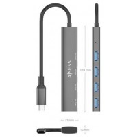 HUB AISENS USB 3.1 USB-C USB-C/M-4XTIPO A/H GRIS 15CM