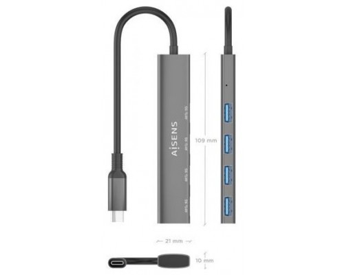 HUB AISENS USB 3.1 USB-C USB-C/M-4XTIPO A/H GRIS 15CM
