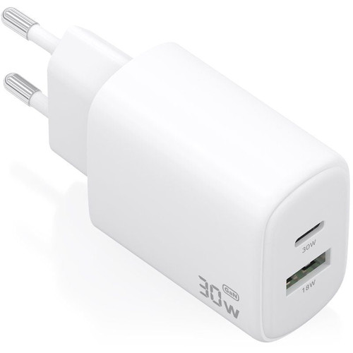 CARGADOR GaN 30W 1xUSB-C PD3.0 QC4.0 1xUSB-A QC3.0