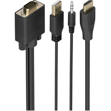 AISENS Cable Conversor HDMI a SVGA+Audio, HDMI A/M-SVGA/M+Jack 3.5/M+USB-A/M, Negro, 1.5m