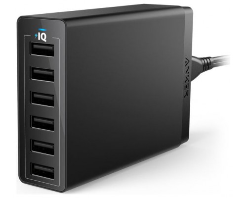 CARGADOR ANKER POWERPORT 6 60W 6-PORT USB NEGRO