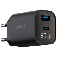 ASTRUM WATZ30L NEGRO / ADAPTADOR DE CORRIENTE CON PANTALLA LED INTEGRADA / 20W / USB-A + USB-C / PD GAN
