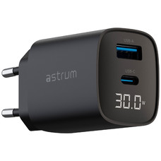 ASTRUM WATZ30L NEGRO / ADAPTADOR DE CORRIENTE CON PANTALLA LED INTEGRADA / 20W / USB-A + USB-C / PD GAN