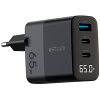 ASTRUM WATZ 65G NEGRO / ADAPTADOR DE CORRIENTE CON PANTALLA LED INTEGRADA / 65W / 1 PUERTO USB-A Y 2 PUERTOS USB-C