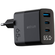ASTRUM WATZ 65G NEGRO / ADAPTADOR DE CORRIENTE CON PANTALLA LED INTEGRADA / 65W / 1 PUERTO USB-A Y 2 PUERTOS USB-C