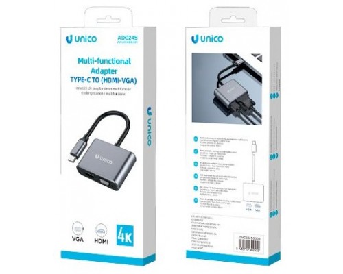 ADAPTADOR UNICO USB TIPO(C) A HDMI Y VGA