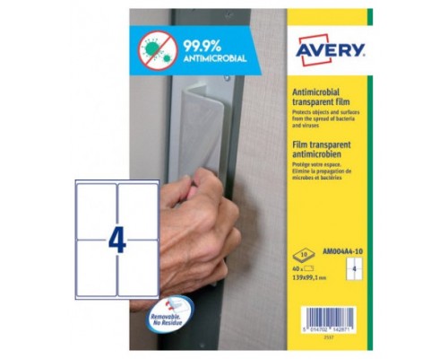 Avery AM004A4 etiqueta autoadhesiva Rectángulo Desmontable Transparente 40 pieza(s) (Espera 4 dias)