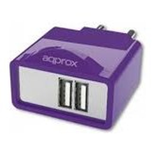 APPROX Cargador 2 USB de Viaje/Pared 1A (Purpura)-SX3 APPROX Cargador 2 USB de Viaje/Pared 1A (Purpura)