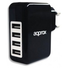 APPROX Cargador 4 USB de Viaje/Pared 1A (Blanco o Negro)