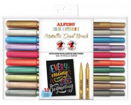 ESTUCHE 10 ROTULADORES METALLIC DUAL BRUSH LETTERING ALPINO AR001091 (Espera 4 dias)