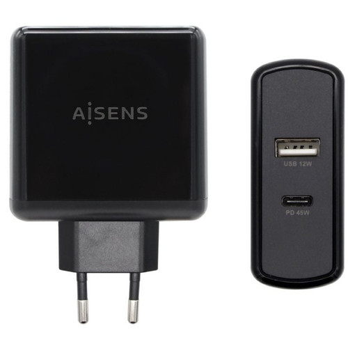 CARGADOR 57W AISENS 1xUSB-C PD3.0 45W 1xUSB-A 5V 2.4A 12W NEGRO