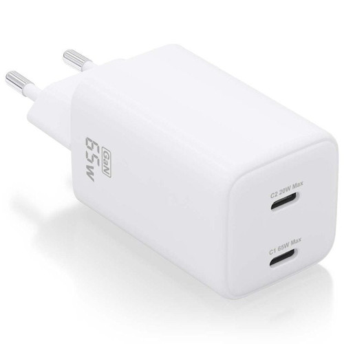 CARGADOR GAN  65W 2xUSB-C PD3.0 QC4.0 BLANCO AISENS