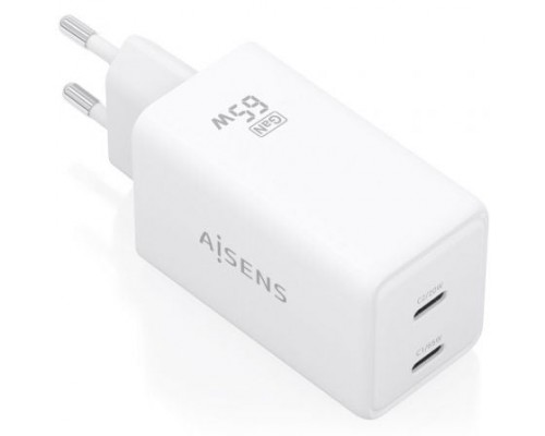 CARGADOR GaN 65W 2xUSB-C PD3.0 QC4.0 BLANCO AISENS
