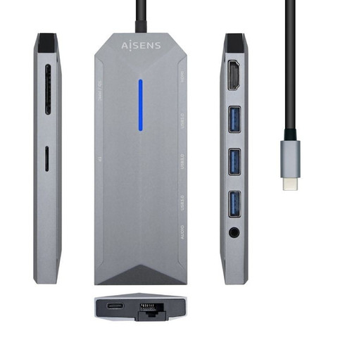 DOCK AISENS USB-C A HDMI RJ45-3XUSB-SD-MICROSD GRIS