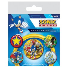 SET DE CHAPAS (5 UNIDADES)  SONIC THE HEDGEHOG (SPEED TEAM) MEDIDAS: 1 X 3,8 CM/ 4 X 2,5CM PYRAMID REDSTRING BP80804