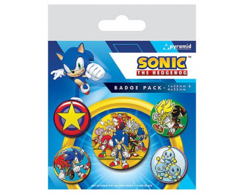 SET DE CHAPAS (5 UNIDADES)  SONIC THE HEDGEHOG (SPEED TEAM) MEDIDAS: 1 X 3,8 CM/ 4 X 2,5CM PYRAMID REDSTRING BP80804