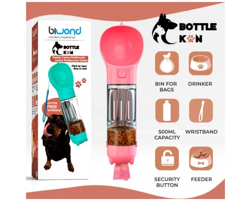 Botella Multifunción Mascotas Biwond Bottle Kan Rosa (Espera 2 dias)