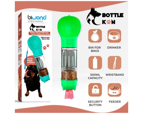 Botella Multifunción Mascotas Biwond Bottle Kan Verde (Espera 2 dias)