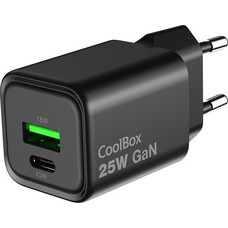 CARGADOR GAN 25W 1XUSB-C PD3.0 1XUSB-A QC3.0 NEGRO