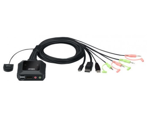 ATEN Switch KVM en formato cable híbrido DisplayPort de 2 puertos USB-C