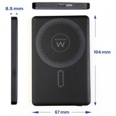 EWENT POWERBANK ULTRASLIM MAGSAFE® 5000MAH  PD 20W, 1X USB-C (IN/OUT), 1X USB-A PORT, 104X67X8’55MM, 112GR, BLACK