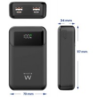 Ewent Power Bank de 65W y 20,000 mAh – Batería Externa de Carga Rápida con Entrada y Salida USB-C