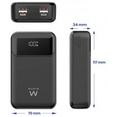 Ewent Power Bank de 65W y 20,000 mAh – Batería Externa de Carga Rápida con Entrada y Salida USB-C