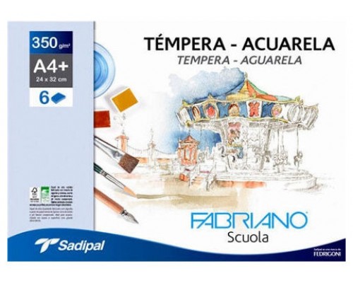 PACK 10 SOBRES DE 6 HOJAS PAPEL TEMPERAACUARELA 350 GR A4+  24 X 32 CM BLANCO FABRIANO F74233260 (Espera 4 dias)