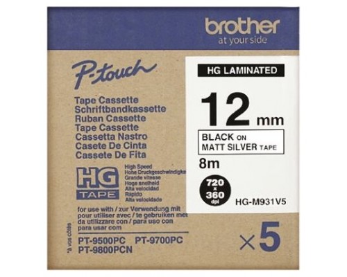 BROTHER Cinta Alta Calidad 8m Plateado/Negro (Pack 5Ud)12mm