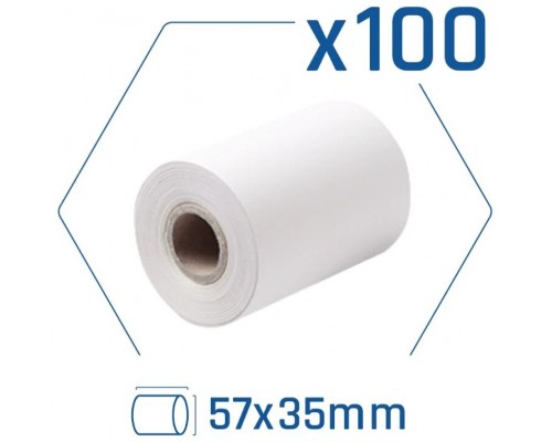 Pack 100 rollos papel térmico datáfono 57x35 mm