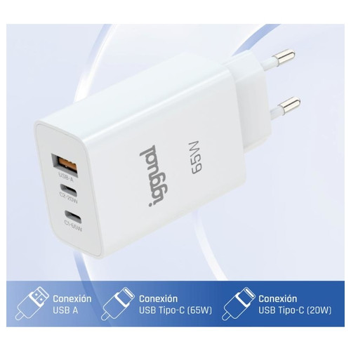iggual Cargador triple USB-A + 2 x tipo C GaN 65W-IA3 iggual Cargador triple USB-A + 2 x tipo C GaN 65W