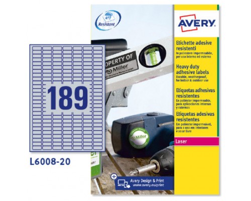 Avery Etiquetas plateadas de poliéster 25.4 x 10 mm (Espera 4 dias)