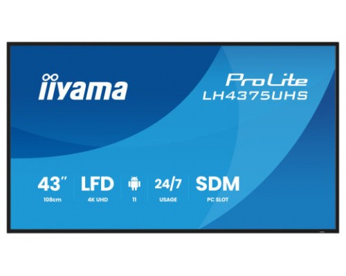 MONITOR IIYAMA 43" (LH4375UHS-B1AG) ANDROID 11 / 3844X2160 (4K UHD) / OPERACION 24/7 /500CD / LANDSC. Y PORTRAIT / 3XHDMI / DP / RJ45 / VESA 400X400 / ALTAVOCES 2X10W