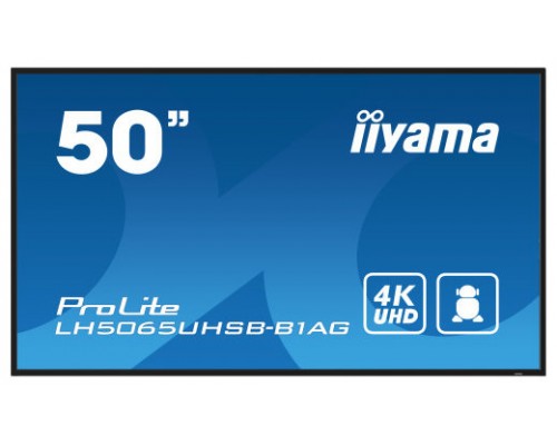 iiyama LH5065UHSB-B1AG pantalla de señalización Pantalla plana para señalización digital 125,7 cm (49.5") LCD Wifi 800 cd / m² 4K Ultra HD Negro Procesador incorporado Android 11 24/7