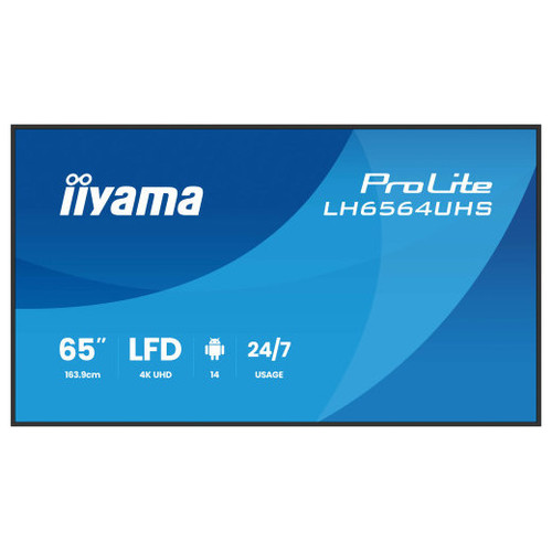 MONITOR IIYAMA 65" 3840X2160, UHD VA DLED PANEL, HAZE 25% 500CD/M&sup2;, LANDSCAPE AND PORTRAIT, SPEAKERS 2X 10W, 2X HDMIX 1X USB-C , USB 2.0 X2, WIFI, LAN, MEDIA PLAY USB PORT, CONTROL LAN / RS232C, IISIGNAGE2 (CMS/DMS), ANDROID 14 (LH654UHS-B1AG)