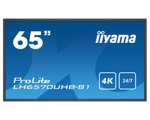 iiyama LH6570UHB-B1 pantalla de señalización Pantalla plana para señalización digital 163,8 cm (64.5") VA 700 cd / m² 4K Ultra HD Negro Procesador incorporado Android 9.0 24/7