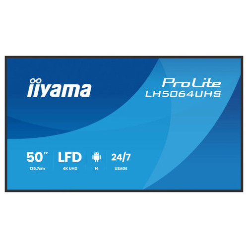 MONITOR IIYAMA 75" 3840X2160, UHD VA DLED PANEL, HAZE 25% 500CD/M², LANDSCAPE AND PORTRAIT, SPEAKERS 2X 10W, 2X HDMIX 1X USB-C , USB 2.0 X2, WIFI, LAN, MEDIA PLAY USB PORT, CONTROL LAN / RS232C, IISIGNAGE2 (CMS/DMS), IISHARE (CAST), IICONTROL (D-MR196 MONITOR IIYAMA 75" 3840X2160, UHD VA DLED PANEL, HAZE 25% 500CD/M², LANDSCAPE AND PORTRAIT, SPEAKERS 2X 10W, 2X HDMIX 1X USB-C , USB 2.0 X2, WIFI, LAN, MEDIA PLAY USB PORT, CONTROL LAN / RS232C, IISIGNAGE2 (CMS/DMS), IISHARE (CAST), IICONTROL (D