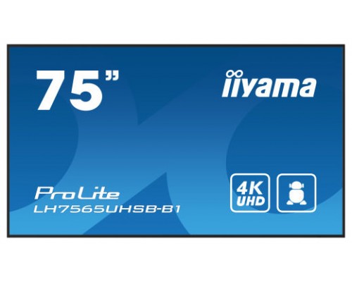 iiyama LH7565UHSB-B1 pantalla de señalización Diseño de quiosco 189,2 cm (74.5") LED Wifi 800 cd / m² 4K Ultra HD Negro Procesador incorporado Android 11 24/7