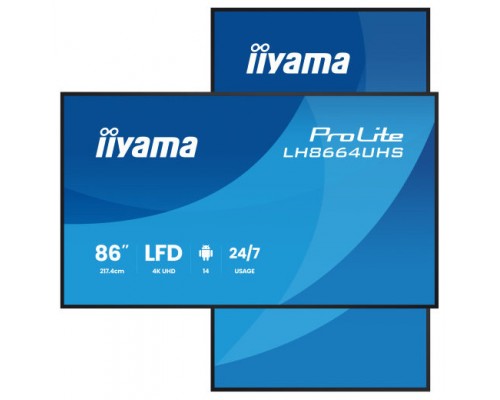 iiyama LH8664UHS-B3AG pantalla de se&ntilde;alizaci&oacute;n Pantalla plana para se&ntilde;alizaci&oacute;n digital 2,17 m (85.6") Wifi 450 cd / m&sup2; 4K Ultra HD Negro Procesador incorporado Android 24/7
